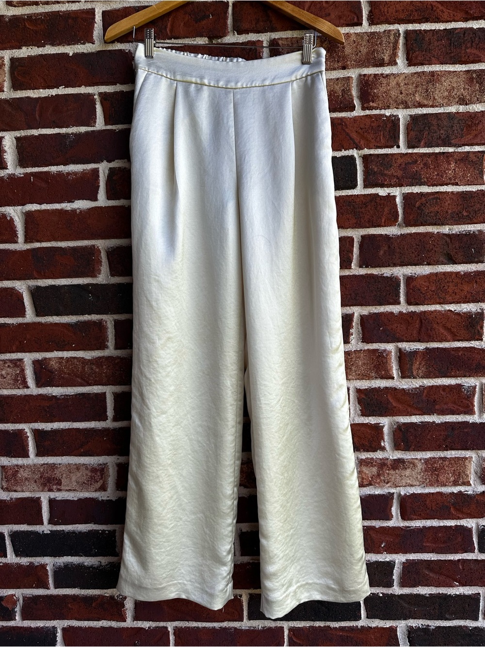 Express Cream Wide-Leg Satin Pants
